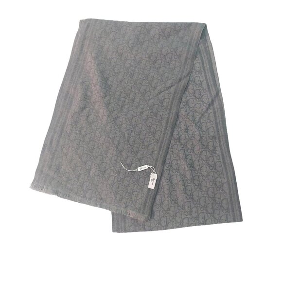 Vintage Christian Dior Monogram Dark Gray & Light Gray Fall Winter Scarf Scarves - Picture 3 of 10
